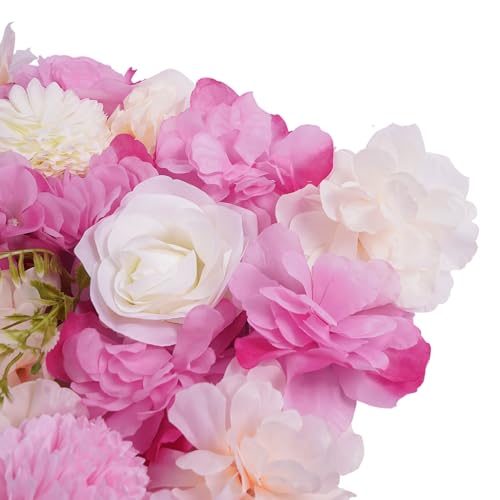 12 Pcs Artificial Flower Wall Panels Silk Dahlia Rose 3D Faux Flower Backdrop Panels Background Decorative for Wedding Celebrations Festive Party Home, 23.62 * 15.74in (Pink-5) - color: Pink-5