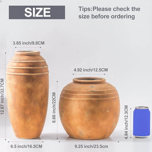Large Ceramic Flower Vase, 12.87 inch Terracotta Vase, Rustic Farmhouse Vintage Vases for Home Decor, Living Room Shelf Decor, Enterway, Table Decoration - color: 101-2-12.87in