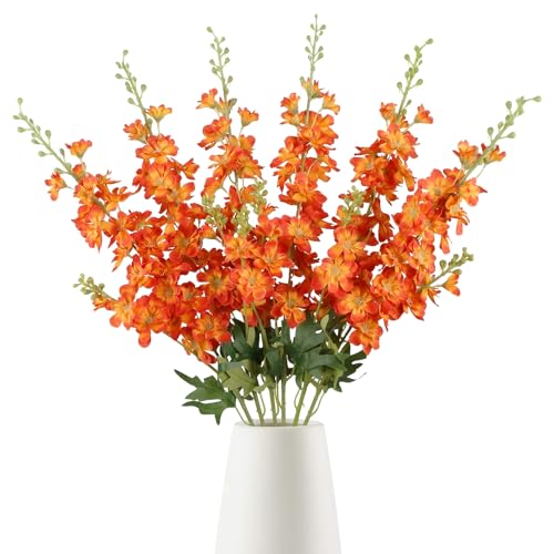 6PCS Burnt Orange Delphinium Artificial Flowers, 34.25" Long Stems Rust Orange Flowers for Tall Vase Faux Delphinium Sunset Floral Terracotta Wedding Centerpieces Table Home Decor - color: Burnt Orange