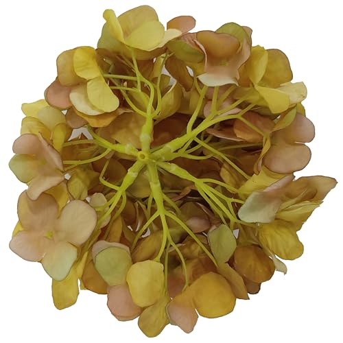 7.1''Ocher Yellow Hydrangea Artificial Flowers,10Pcs Artificial Silk Hydrangea Heads,81 Petals Faux Hydrangea Flowers Heads with Stems for Home Wedding Baby Shower Decor(ocher Yellow) - color: Ocher Yellow