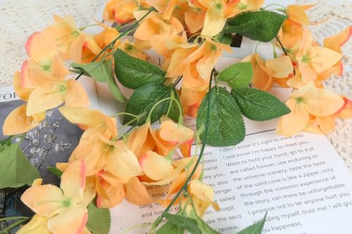 IPOPU Artificial Bougainvillea Hanging Flowers 2PCS UV Resistant Fake Silk Bougainvillea Plant Vine Faux Hanging Flowers for Garden Yard Porch Patio Wedding Wall Home Outdoor Decor (Orange) - color: Orange