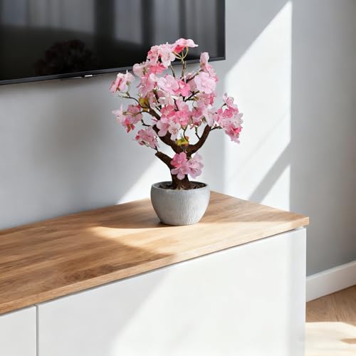 TOARTi Artificial Pink Cherry Blossom Potted Plant with Stone Pot, 13.4" Tall Fake Flowers Faux Plant Desk Decor, Realistic Decorative Plants Indoor Decor for for Home Bedroom Bathroom Office Desk - color: Pink Cherry Blossoms 13.4''