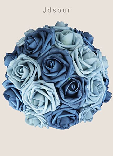 50pcs Artificial Flower，Real Touch Foam Roses w/Stem DIY for Wedding Bouquet Centerpieces Party Shower Home Decor-Dusty Blue Shades - color: Dusty Blue Shades