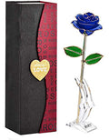 Gold Rose 24K Plated Gold Dipped Rose, Forever Preserved Long Stem Rose Flowers with Stand,Romantic Gift for Valentine's and Mothers Day, Anniversary, Birthday,Gifts for Her,Wife,Girlfriend - color: Blue（with Stand）