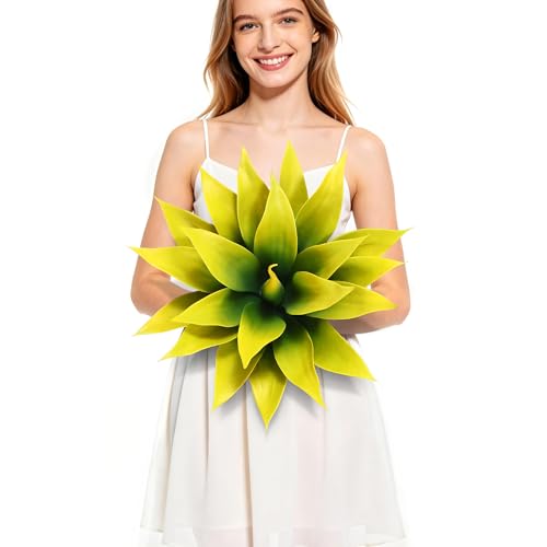 Wertuirk 18 Inch Artificial Agave Plant, Realistic Faux Succulents with Vibrant Color, UV Resistant & Low Maintenance Fake Plants for Indoor Outdoor Home, Garden, Patio, Office Decor (Yellow, Medium) - color: Yellow, size: Medium