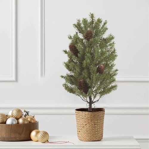 Artificial Cedar Topiary Tree, UV Rated, 21.6 Inch, Indoor Outdoor Plant with Ground Spike for Front Porch, Door, Office, Garden Decor (D, One Size) - color: D