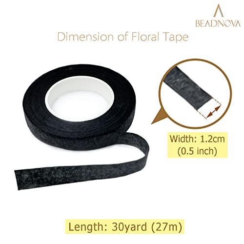 BEADNOVA Floral Tape 1/2inch Flower Tape Black Floral Tape for Bouquets Floral Arranging Stem Wrap Craft (Black, 30yards) - color: Black