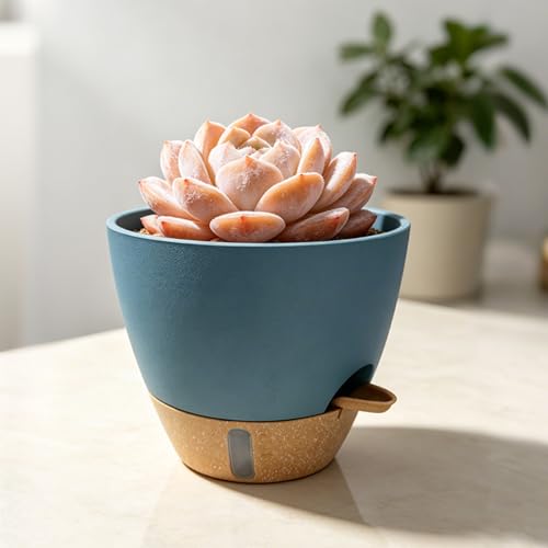 12"/10"/9"/8" Self Watering Pots with Visual Water Window,Extra Large Self Watering Plant Pots with Drainage Holes & Saucers,Blue Planters for Indoor Plants,4-Pack - color: Blue
