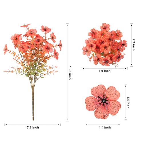 HyeFlora Artificial Fall Flowers Faux Mums for Outdoor Indoor Garden Home Decoration, Faux Flower Daisy with Eucalyptus Leaves Fake Mums Plants Greenery Boxwood Porch Patio, 12 Bundles - color: F Orangeyellow