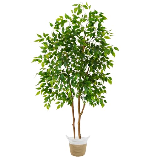 Warmplants Artificial Ficus Tree, 6ft Tall Fake Ficus Tree with Basket, Faux Plant for Indoor Outdoor Home Livingroom Office Garden Porch Décor - color: Ficus, size: 6ft