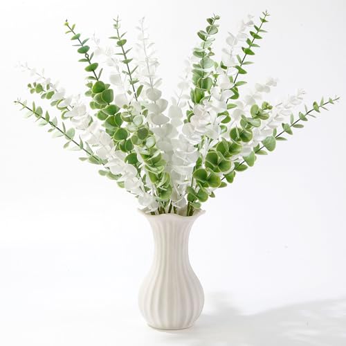 23.6'' Artificial Eucalyptus Stems Decor 12 Pcs Lifelike Eucalyptus Leaves Fake Greenery Branches for Wedding Centerpiece Flower Floral Arrangement
