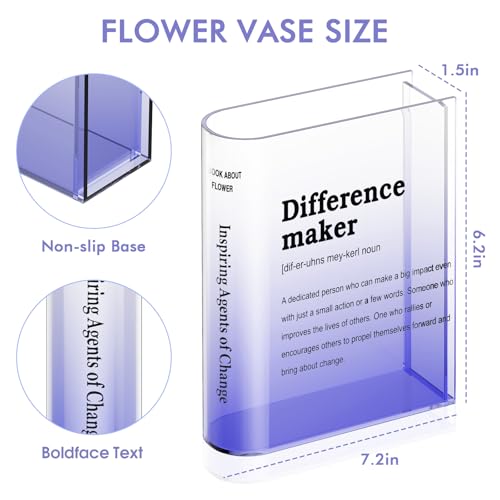 BuyCard Clear Acrylic Book Vase for Flowers, Transparent Flower Vase for Home Decor, Simplicity Bookshelf Decor, Unique Stuff for Book Lovers, Difference Maker, Gift to Motivate (Purple) - color: Gradient Purple