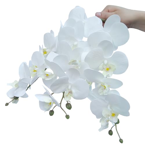 FagusHome 8 Pcs Artificial Phalaenopsis Flowers 32 Inch Artificial Orchid Flowers Fake Flowers Stem Plants for Home Décor (White) - color: White