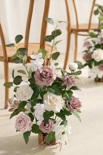Ling's moment 17.5" Tall Standing Artificial Flowers Arrangements 4 pcs Wedding Aisle Runner Chair Decorations Dusty Rose Cream for Centerpieces Ceremony Reception Rose Floral Party Outdoor - color: Pk-dusty Rose & Cream
