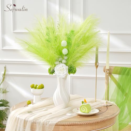 Serwalin 60PCS Pampas Grass Home Decor, 17.7Inch Light Green Faux Pampas Grass Bulk Boho Decor for Vase Filler for Home Wedding Table Centerpiece Christmas Decor - color: M Green