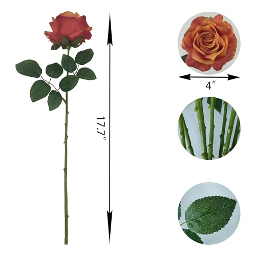 ATFL Sunset Red Fake Roses Artificial Flowers Bulk,Floral Diameter 4'',20 Pcs Artificial Silk Roses Flowers with Stems for Wedding Arrangement Centerpieces Party Home Table Decorations (20, Sunset) - color: Gradient Orange