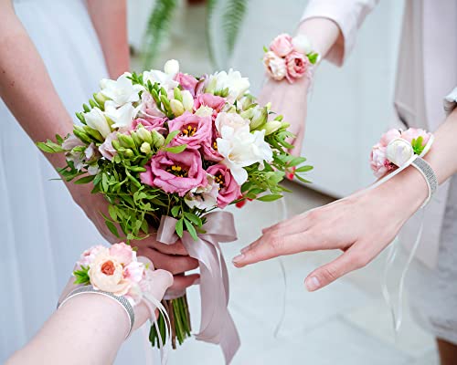 Chinco 24 Pieces Wrist Corsage Bands Elastic Stretchable Corsage Wristlets Bracelets Prom DIY Wrist Accessories Elegant Wristlets Bands for Wedding Party Bride Bridesmaid Prom Festival