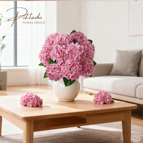 A Bunch 21in, Real Touch Pink Hydrangea Artificial Flowers,with 5pcs Flower Head 10pcs Leaves, Faux Hydrangea Flowers for Home Office Decor Wedding Party Arrangements (1, Pink) - color: Pink, size: 1 Bunch