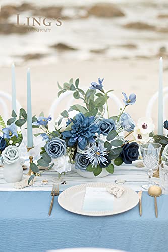Ling's moment Fake Flowers Box, Faux Artificial Greenery Stems Foam Roses Silk Dahlia Fabic Flower for Centerpieces Bouquet Wedding Vase Floral Arrangement Decorations, Dusty Blue & Navy, Grand Combo - color: Blu-dusty Blue & Navy, size: Grand