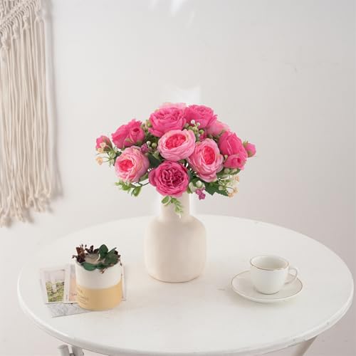 4 Bunches Peonies Artificial Flowers, Silk Peonies Flowers Fake Bouquet Faux Floral Arrangements for Centerpiece Table Wedding Party Home Decor (4, Rose Red & Pink) - color: Rose Red & Pink