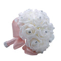MOJUN Wedding Bouquets Crystal PE Roses Bridal Bridesmaid Wedding Hand Holding Bouquet Artificial Fake Flowers Toss Bouquet, Pale Pink - color: Pale Pink