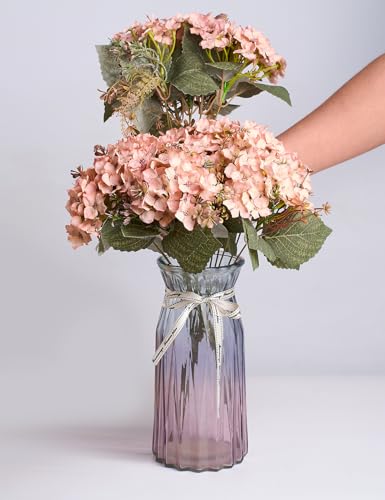 PONKING Hydrangea Artificial Flower 3pcs Realistic Faux Silk Hydrangeas Fake Flowers Bouquets Arrangements Decor for Wedding Spring Mother's Day, Home Table Decorations, Pink Champagne Flower - color: E 3pcs Pink Champagne Hydrangea