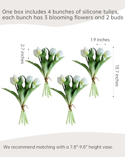 20 Pcs Artificial White Tulips,Real Touch Faux Tulip Flowers Bulk for Wedding Centerpieces,Vase Arrangements,Home Table Decor - color: White