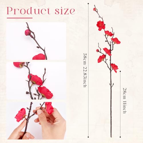 20pcs Cherry Blossom Branches Artificial Flowers for Winter Spring Indoor Decoration, 22" Plum Fake Peach Plants for Wedding Home Office Bedroom Party Decor (red, 22in) - color: Red, size: 22in