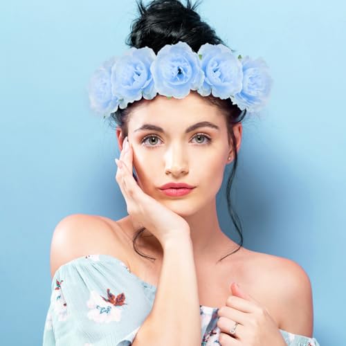 Thiccywoov 50 Pcs Artificial Flowers, 3.2 Inches Silk Rose Head Flowers Fake No Stem for Wedding Bridal Bouquet Home Floral Decor DIY Centerpieces Arrangements Party Tables Decoration(Sky Blue) - color: Light Blue