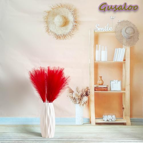 Artificial Faux Pampas Grass 8 Pcs Fake Artificial Adjustable Pampas Grass Variable Length Tall Fluffy Stems Table Vase Filler Centerpiece for Living Room Decor Boho Decor Wedding Red - color: Red