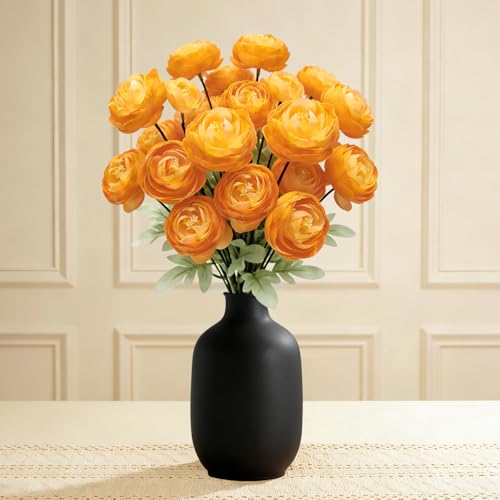 Artificial Silk Peony Fake Flowers,6PCS Artificial Faux Peonies Bulbs with 24 Silk Heads for Indoor Outdoor DIY Bouquets Wedding Centerpieces Home Decoration - color: Orange Yellow