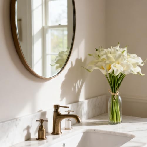 20 Stems Real Touch Calla Lily Artificial Flowers, 14.2in Tall with 2.4in PU Blooms, White Faux Calla Lilies with Bendable Plastic Stems for Wedding Bouquets, Centerpieces and Home Decor