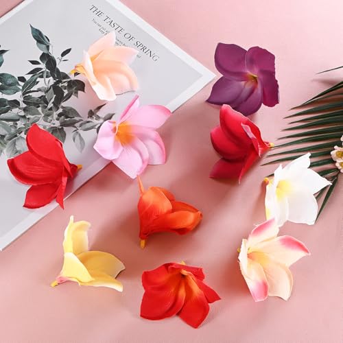 M METERXITY 10-Pack Artificial Plumeria Flowers, Fake Silk Heads Flower Hawaiian Plumeria Petal for DIY Crafts/Dress/Wedding/Party Decoration [Red, 3.9"/ 10cm] - color: Red