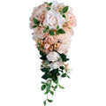 9.8 Inch Cascading Bridal Bouquet Waterfall Cascade Wedding Bouquet Bride with Artificial Rose Flower Rustic Boho Wedding Ceremony Bouquet Light Peach Pink and Champagne - color: Light Peach & Champagne
