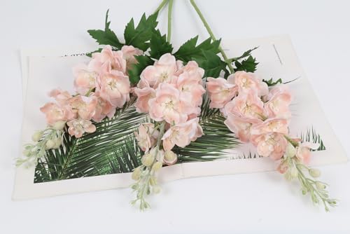 6PCS Champagne Delphinium Artificial Flowers Real Touch Larkspur Silk Flowers Long Stem Artificial Flowers for Tall Vase Wedding Centerpieces for Tables Home Decor Indoor (Champagne) - color: Real Touch Champagne