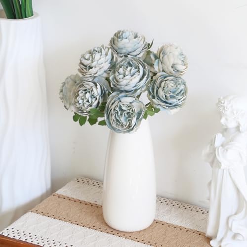 IPOPU 10pcs Grey Blue Peonies Artificial Flowers Silk Peonies with Stems Real Look Fake Peony for Home Table Decorations Wedding Faux Flowers Arrangements (Grey Blue) - color: Grey Blue