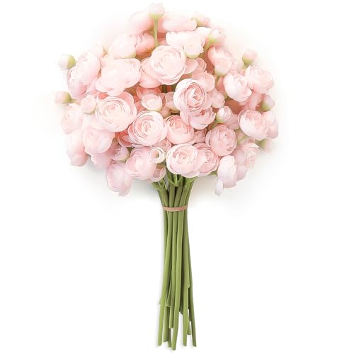 Floroom Ranunculus Artificial Flowers 18 Pcs Blush Faux Silk Mini Ranunculus Bulk Fake Wedding Filler Flowers for DIY Pink Bouquets, Centerpieces, Bridal Shower Decorations & Arrangements - color: Shabby Blush
