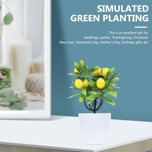 PRETYZOOM Artificial Lemon Tree Decor 9.5 Inch Simulated Lemon Branches in Small White Pot Faux Plant for Home Kitchen Table Centerpiece and Party Decoration
