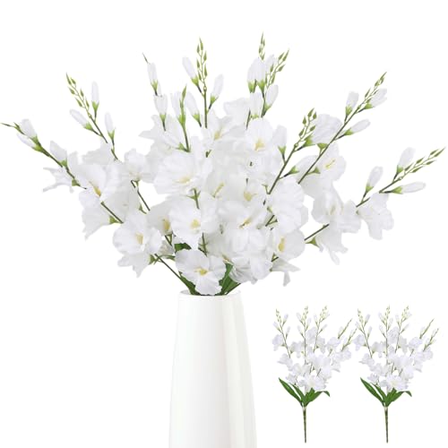 2 Bundles White Gladiolus Artificial Flowers 10 Heads 26.38" Silk Flowers Faux Gladiolus Flowers for Wedding Centerpieces, Home Table Party Decor(White) - color: White