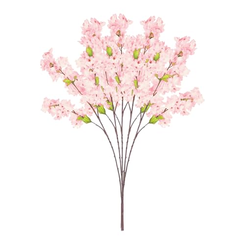 MINGZHE 5pcs Artificial Cherry Blossom Branches Faux Cherry Flowers 39 Inch Peach Branches Silk Tall Stems Fake Flower Arrangements for Home Wedding Table Vase Decor (Light Pink) - color: Light Pink