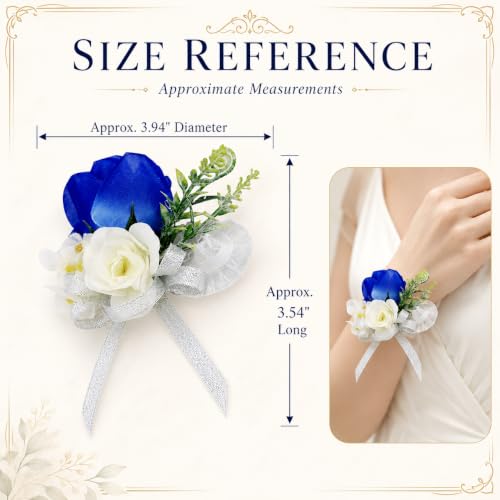 ChezMax Handmade Rose Wrist Flower Artificial Hand Flower with Ribbon 4 PCS for Bride Groom Wedding Prom Party - color: A-blue Wrist Flowers-4 Pcs