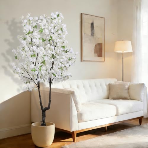 BINCUE Artificial White Cherry Blossom Tree Fake Tree Cherry Blossom Decor Fake Flowers Faux Flowering Tree White Flowers Floral Artificial Plants for Indoors Outdoors Room Home Office Gift 6FT - color: White-09ap