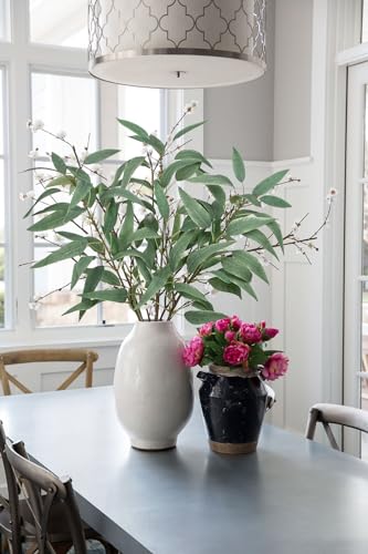 Faux Eucalyptus Stems Willow Eucalyptus Leaves 34” Long Fake Salix Leaves 3 Pcs Artificial Greenery Stems for DIY Bouquet Arrangements Centerpieces Shower Decorations-Artificial Eucalyptus Stems - color: Gray Green, size: 3Pcs