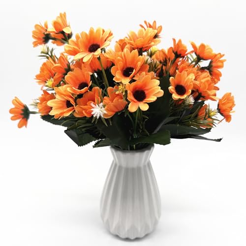 Artificial Daisies Flowers, PASYOU Silk Daisy Fake Plants 4 Bundles Faux Flower Plant Plastic Greenery Bushes for Home Farmhouse Decoration Wedding Bouquet Window Box Planter Filler DIY Decor - Orange - color: Daisy 4 Pack - Orange