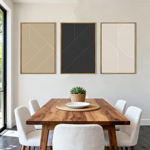 BINCUE Neutral Abstract Wall Art Mid Century Modern Wall Paintings Boho Artwork Geometric Wall Pictures Abstract Black Wall Decor Modern Neutral Art Prints for Living Room Bedroom Bathroom Office 16x24 Inch 3 Piece - color: Neutral Geometry, size: 24"L x
