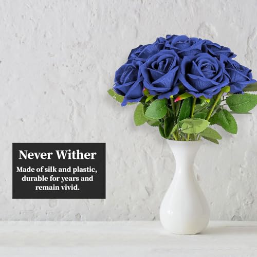 10 PCS Artificial Roses with Long Stems Silk Flowers Realistic Foam Flowers Fake Roses for Valentine's Day Autumn Fall Decor Halloween (Smoke Blue) - color: Smoke Blue