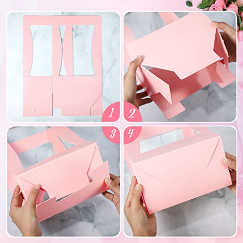 Teling 12 Pcs Flower Boxes for Arrangements Paper Pink Flower Gift Bags for Bouquets Portable Waterproof Floral Box with Handle for Wedding Floral Bar Party Decor Florist Supplies - color: Pink