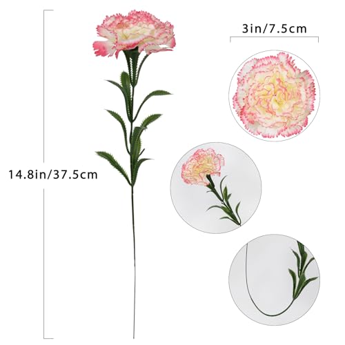 16PCS Pink Carnations Artificial Flowers 14.8'' Fake Carnation Silk Flowers with Stem Faux Carnations Flowers for Home Table Centerpiece Wedding Decorations Floral Arrangements (Pink Edge) - color: Pink Edge