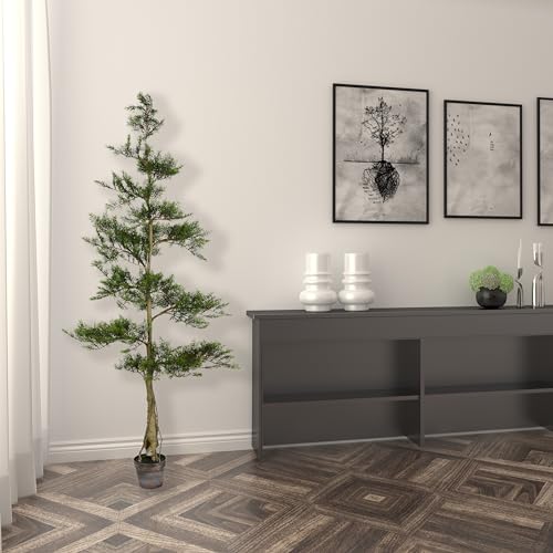 Vickerman 6' Artificial Potted Cedar Tree - Decorative Tree - Home or Office Decor - Realistic Faux Cedar Tree - Artificial Greenery for Indoors - Stunning Accent - Beautiful Addition