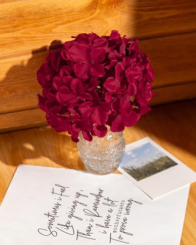 DuHouse 8.7" Silk Hydrangea Flower Heads with Stems Fake Hydrangeas Flowers for DIY Wedding Centerpiece Home Decor,Pack of 6(Fiery Red) - color: Fiery Red